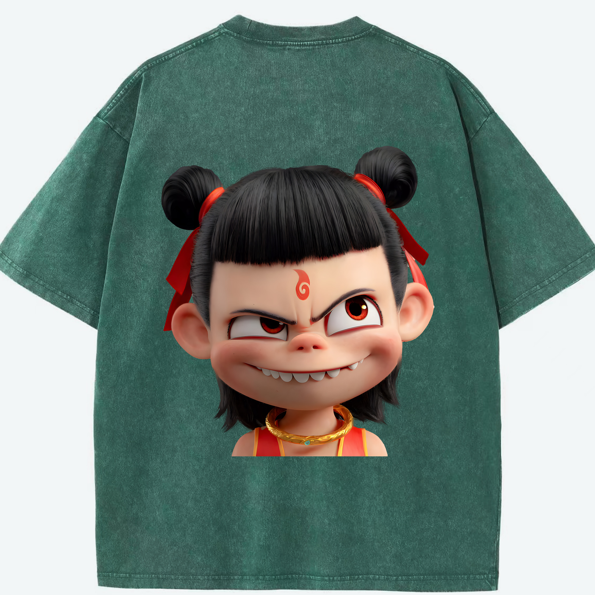 （画像用） Ne Zha 2 ナタ 魔童の大暴れ 綿100% ヴィンテージ風 半袖Tシャツ（背面プリント）